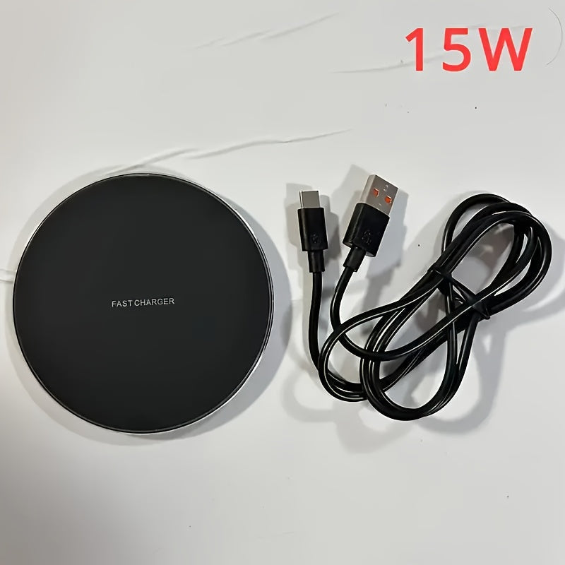 Chargeur sans fil compact et rapide pour smartphones, technologie universelle pour bureau ou voyage.