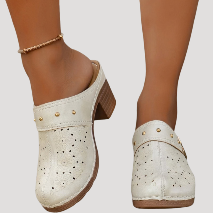 Sandales mules sabot femme à talon ouvert confortable, design rétro décontracté.