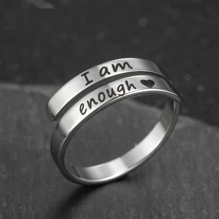 Élégante bague pour femme en argent 925, avec l'inscription "Je Suis Assez", parfaite pour un cadeau anti-stress.