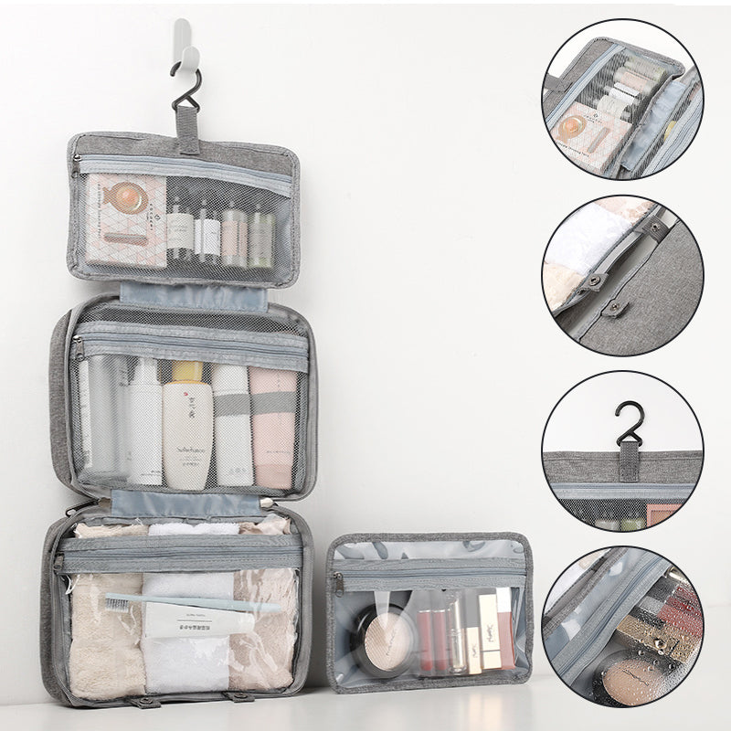 Organisateur de bagage compact pour cosmétiques, facilitant l'accès à vos articles de toilette.