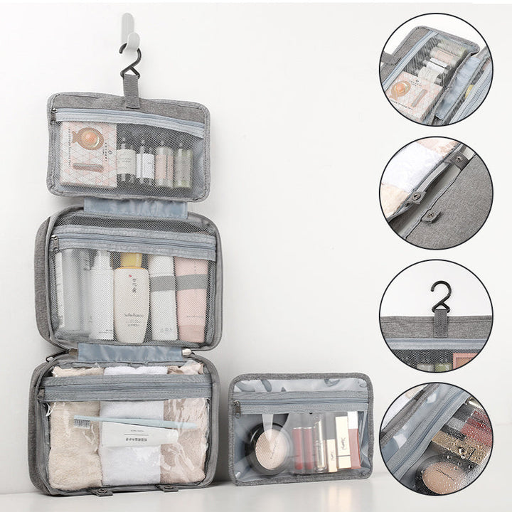 Organisateur de bagage compact pour cosmétiques, facilitant l'accès à vos articles de toilette.