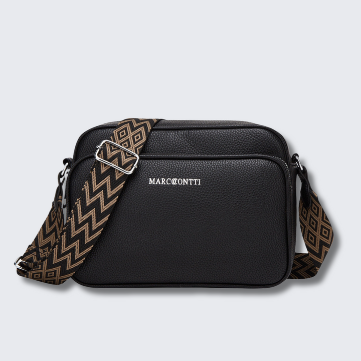 Sac bandoulière Libra femme en cuir végétalien noir, réglable, élégant et fonctionnel pour le quotidien.