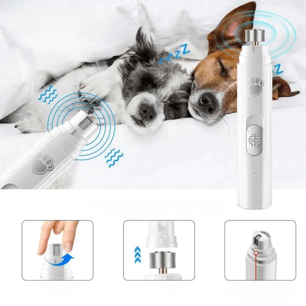 Vue détaillée de la lime à ongles électrique USB pour animaux. Conception sûre pour un soin des griffes optimal.