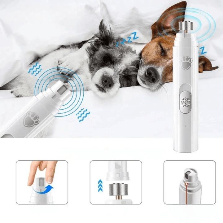 Vue détaillée de la lime à ongles électrique USB pour animaux. Conception sûre pour un soin des griffes optimal.