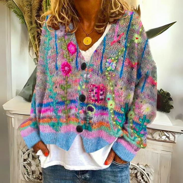 Cardigan élégant pour femme avec motif imprimé, doux et chaud, parfait pour rester stylée et confortable en hiver.