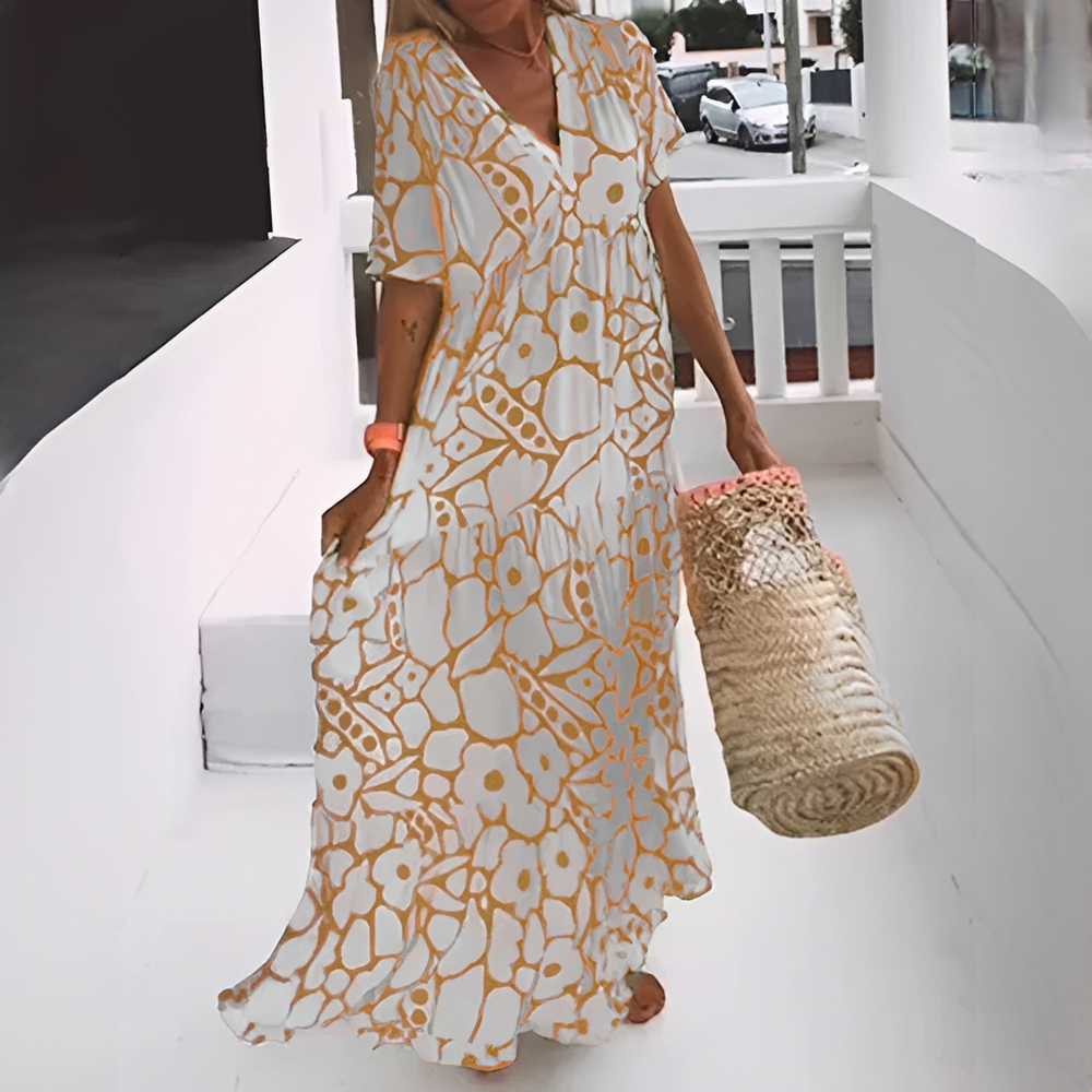 Maxi robe d'été fluide et confortable pour femme, style décontracté chic, parfaite pour la mode estivale.