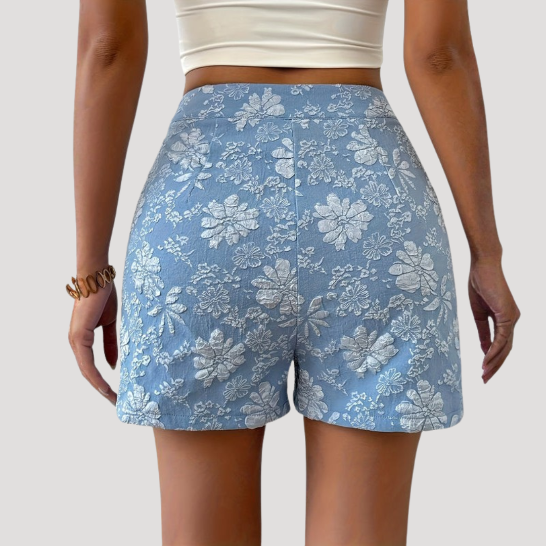 Short floral femme décontracté-chic, taille haute, idéal pour le printemps-été. Vêtement femme polyvalent.