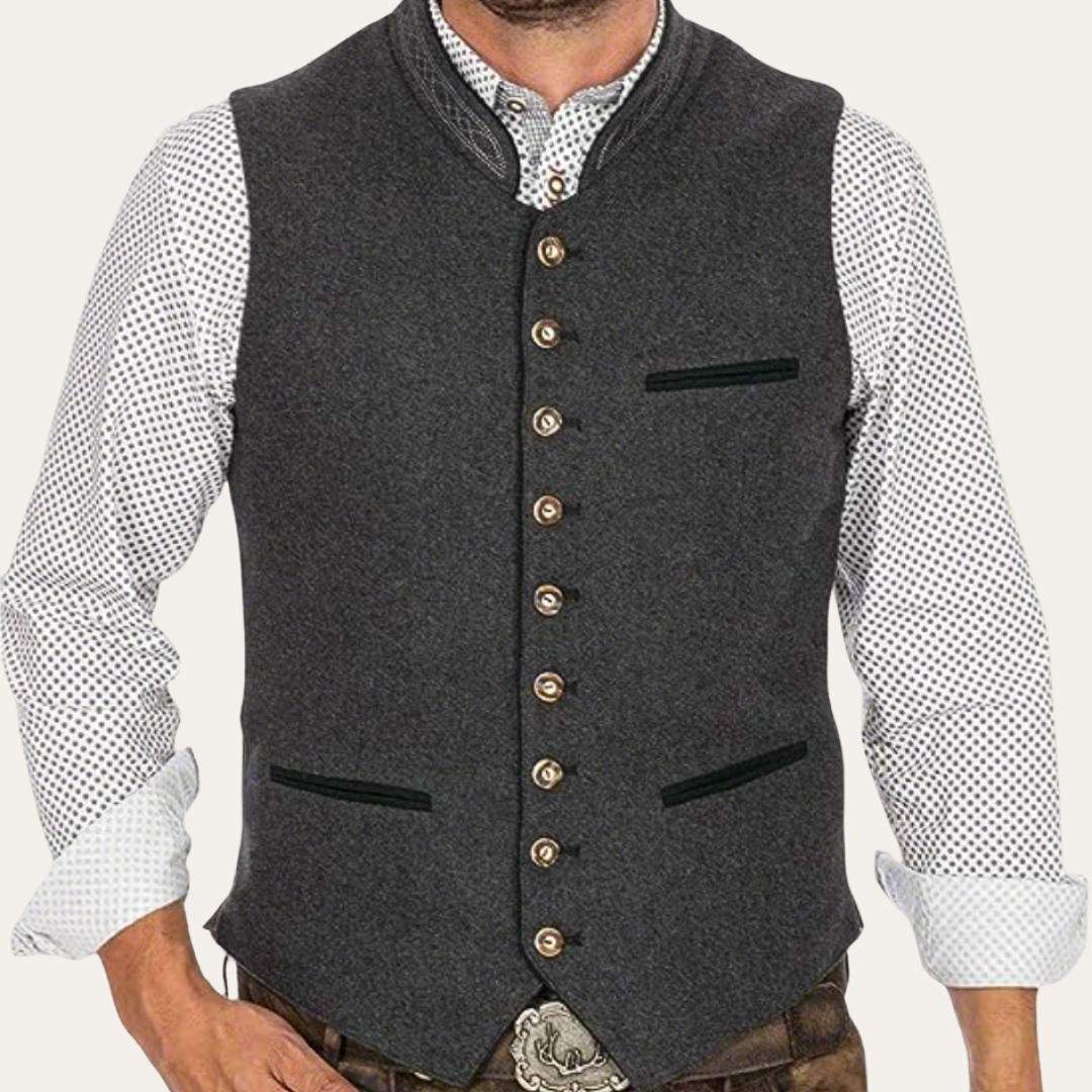 Gilet homme traditionnel élégant, coupe classique pour mode masculine intemporelle, idéal tenue formelle ou décontractée.