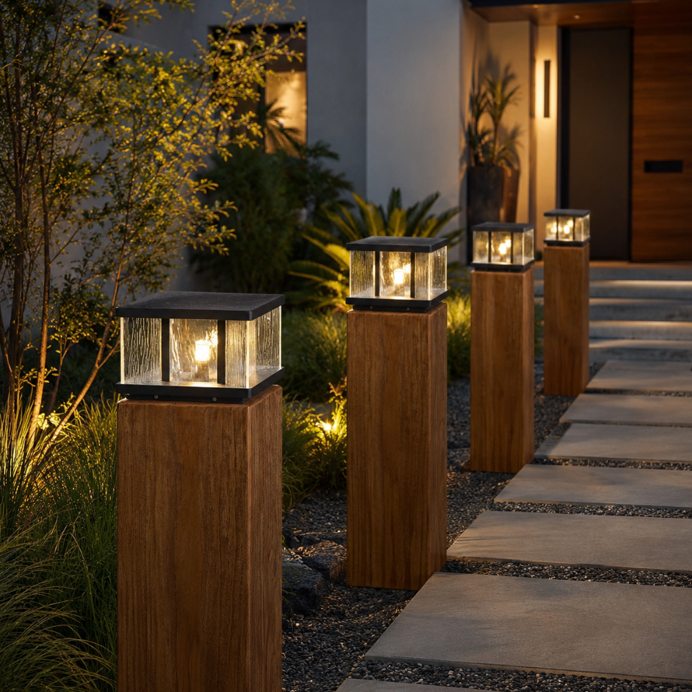 Lumière de pilier LED étanche, design contemporain pour éclairage extérieur d'allée.