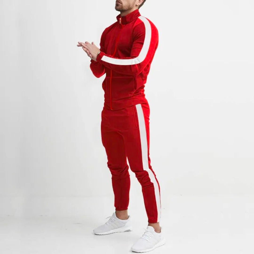 Ensemble de jogging homme bleu et gris, deux pièces décontracté luxe. Parfait pour le sport ou relaxer.