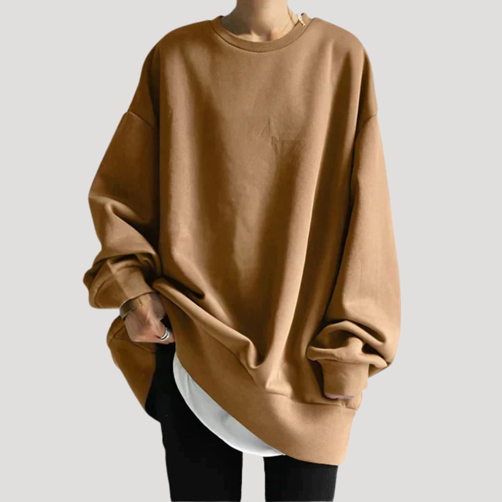 Pull femme oversize élégant, col rond, parfait pour une mode décontractée et confortable au quotidien.