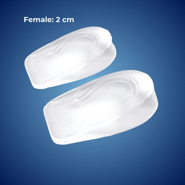 Semelles rehaussantes en gel silicone pour confort, soulagement de la douleur, fasciite plantaire et absorption des chocs.