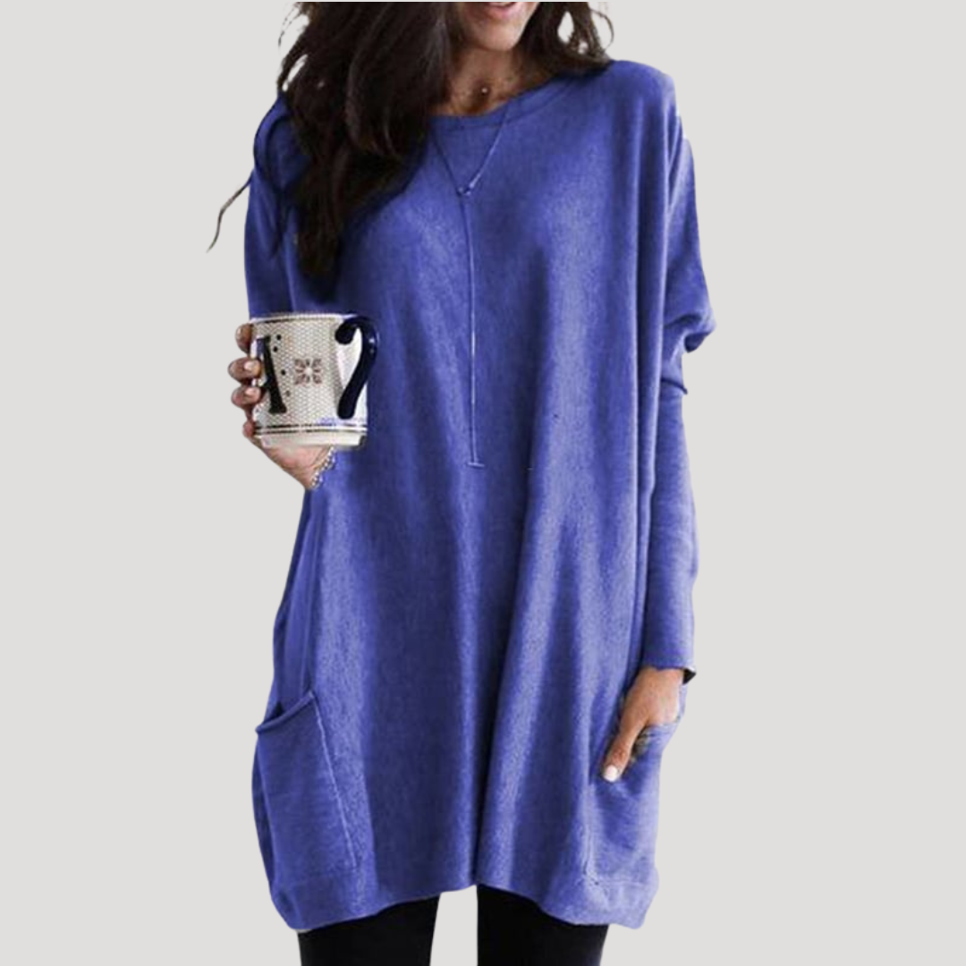 Pull femme confortable à manches longues, motif géométrique moderne, parfait pour un style casual hivernal.