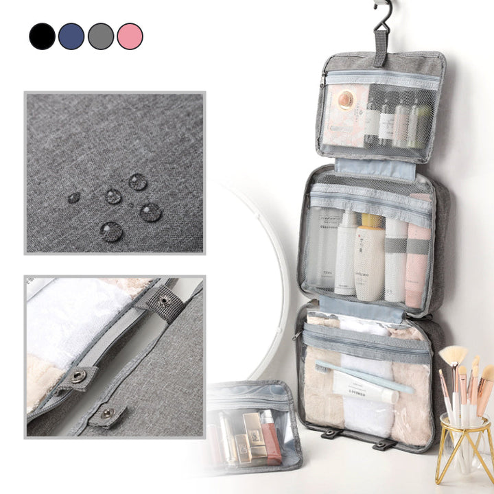 Rangement cosmétique étanche et compact, essentiel pour bagage à main et voyages organisés.