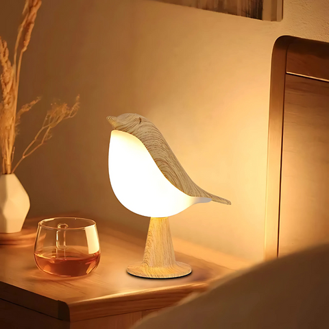 Lampe de table LED moderne en forme d'oiseau. Lumière d'ambiance douce, tactile, pour décorer chambre ou salon.