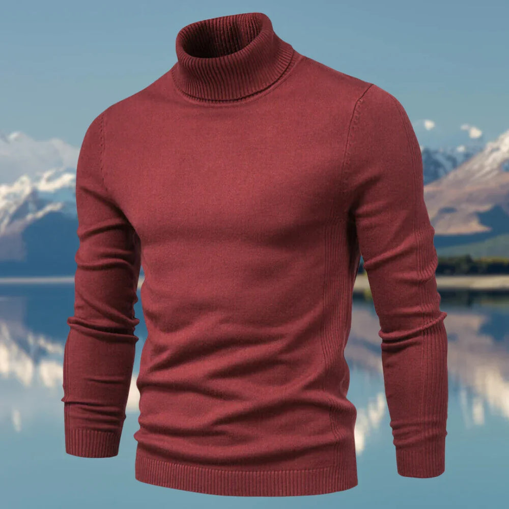Chandail homme classique à col roulé, parfait pour un style hivernal chaud et une coupe ajustée.
