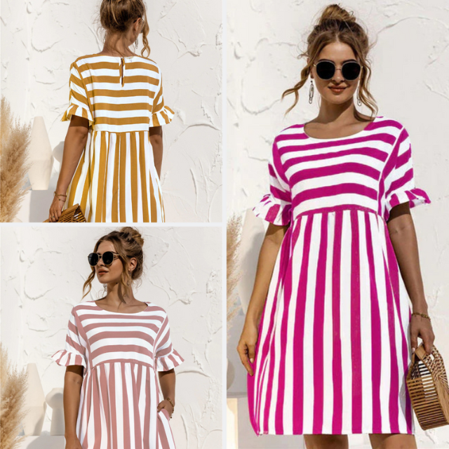 Magnifique robe mini rayée pour femme, style tendance et décontracté pour l'été.
