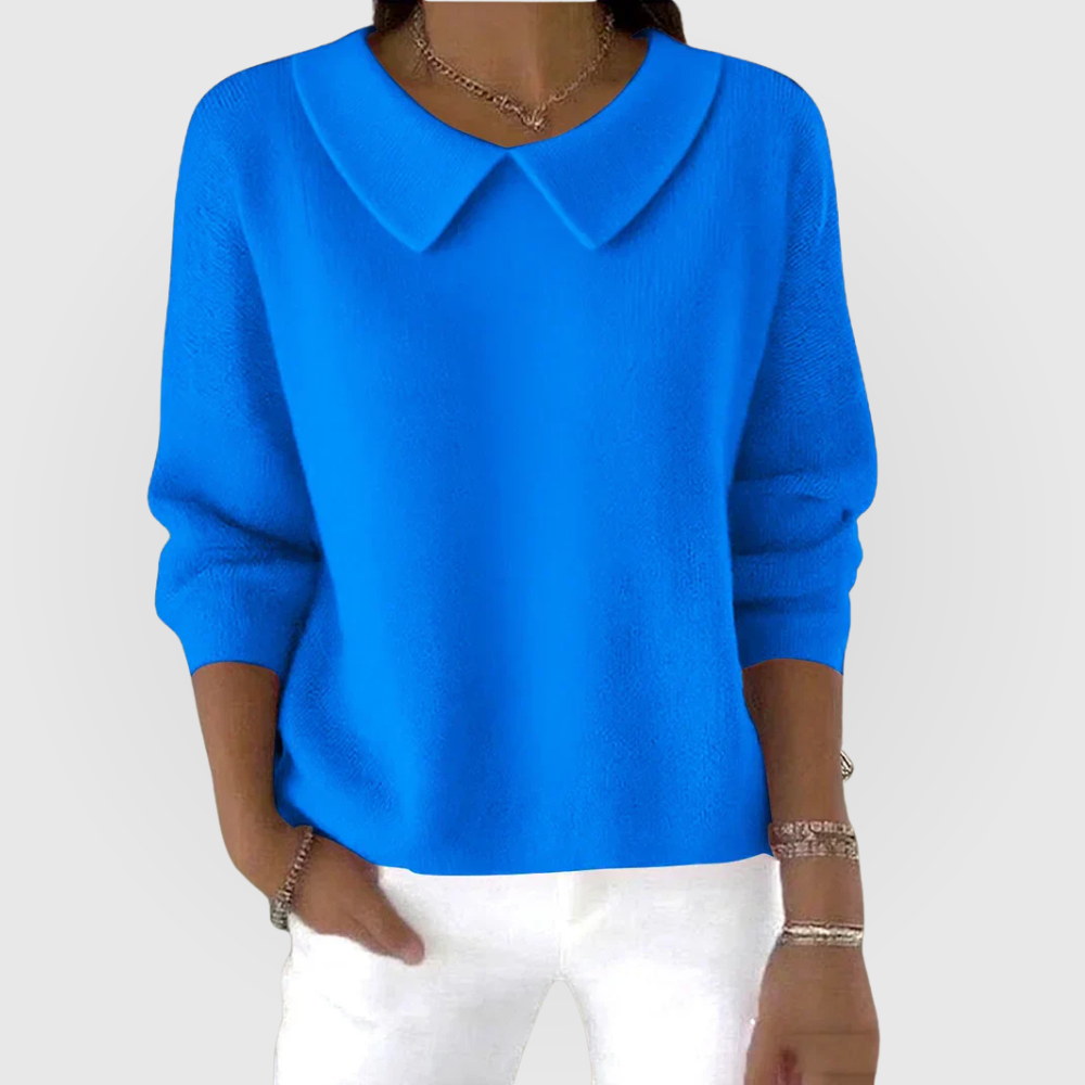 Pull femme chic en maille, col Claudine distinctif, manches longues. Parfait pour une allure élégante.