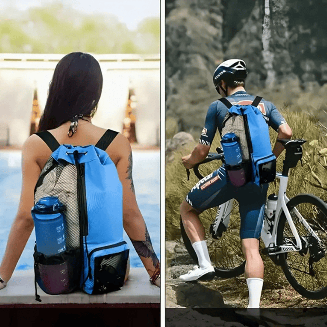 Sac à dos filet respirant pour la plage et le sport, permet un séchage rapide des affaires mouillées. Léger, pratique.