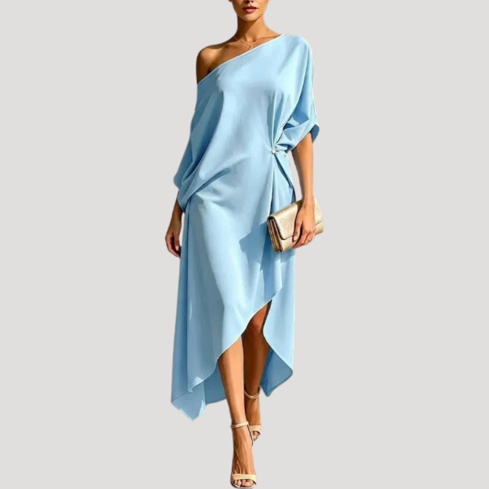 Superbe robe de soirée asymétrique une épaule pour femme, disponible en jaune éclatant et bleu élégant.