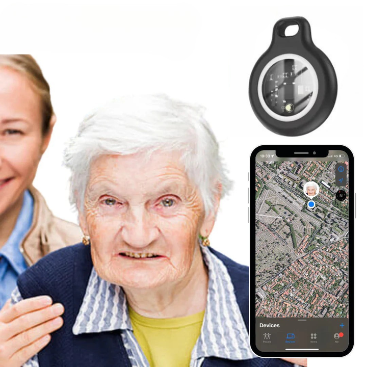 Tracker GPS étanche pour seniors, suivi en temps réel, sécurité et autonomie des personnes âgées.