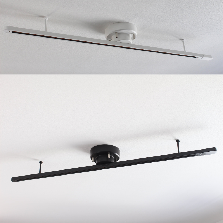 Rail lumineux suspendu pour spots et suspensions, adaptable et moderne, solution éclairage efficace.