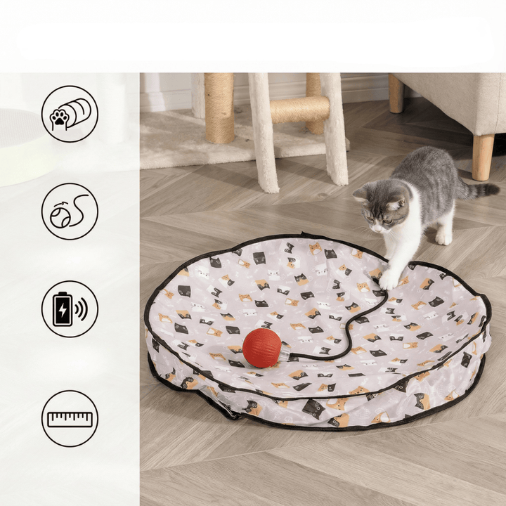 Grand tapis de jeu interactif pour chat (70 cm) avec balles pour la stimulation mentale et physique.