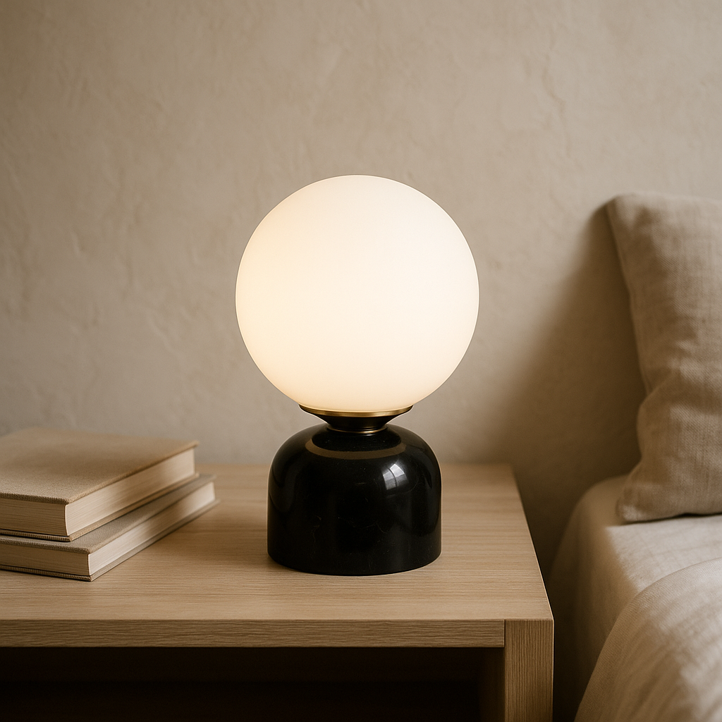Lampe de table minimaliste avec base en verre, éclairage LED, touche scandinave moderne pour votre décor.