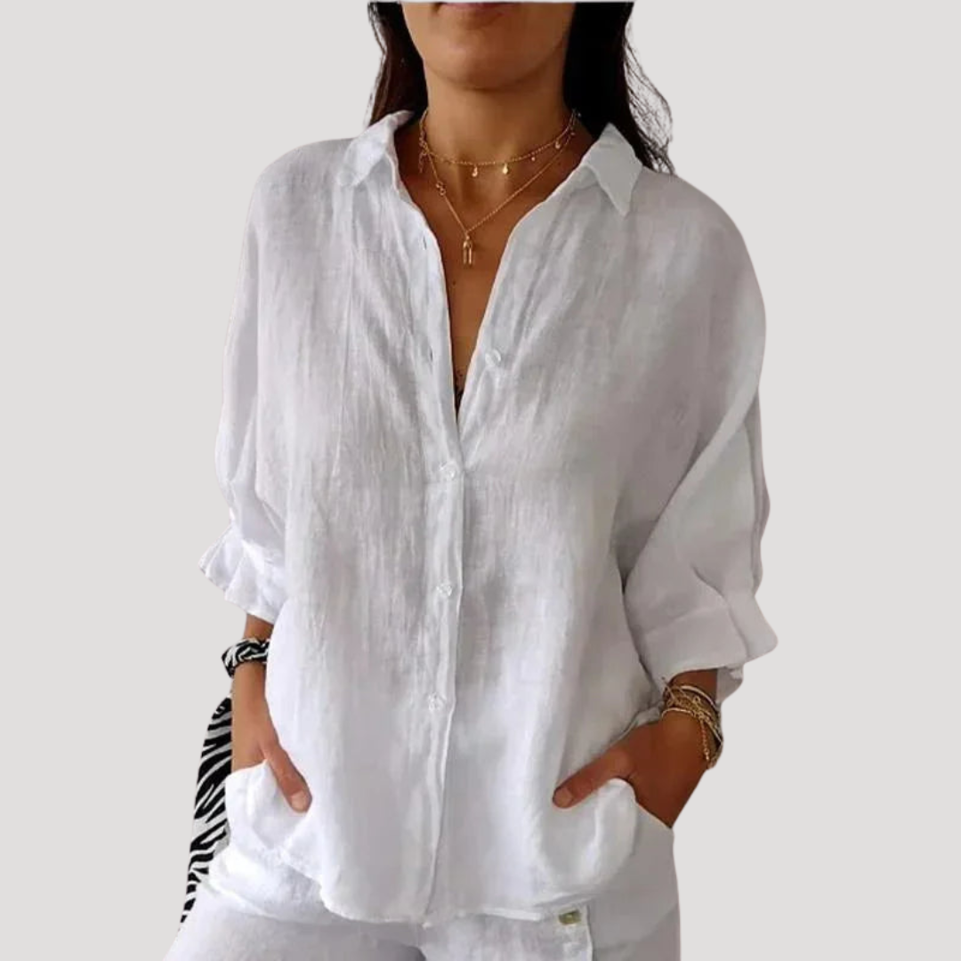 Élégante blouse femme fluide et ample, idéale pour l'été et le quotidien, avec ses manches longues.