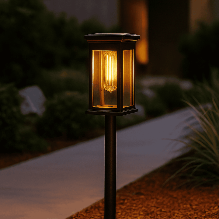 Balise solaire LED rectangulaire, éclairage autonome idéal pour allée et chemin de jardin.