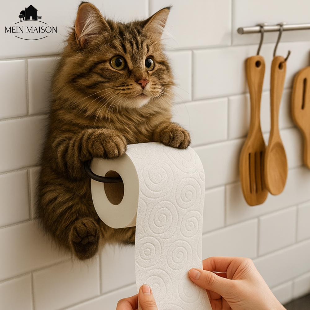 Accroche papier toilette chaton mignon, accessoire félin amusant pour décoration murale de salle de bain.