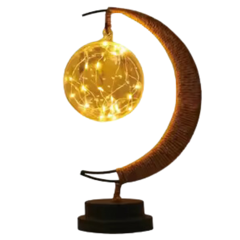 Lampe de table LED LunaSphere en forme de lune, éclairage doux pour une ambiance magique.