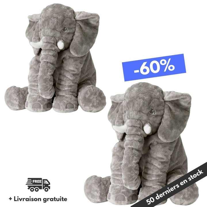 Peluche éléphant géante grise, un ami doux et réconfortant pour les câlins et le sommeil des enfants.