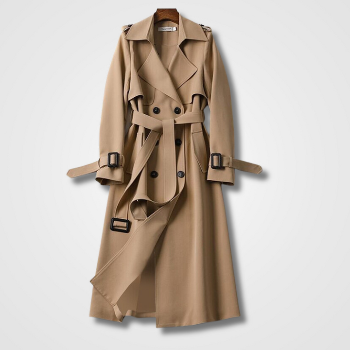 Trench-coat femme kaki élégant, style intemporel. Idéal pour un look chic mode printemps-automne.