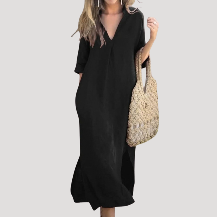 Robe midi fluide et légère pour femme, parfaite pour un look décontracté chic estival et confortable.