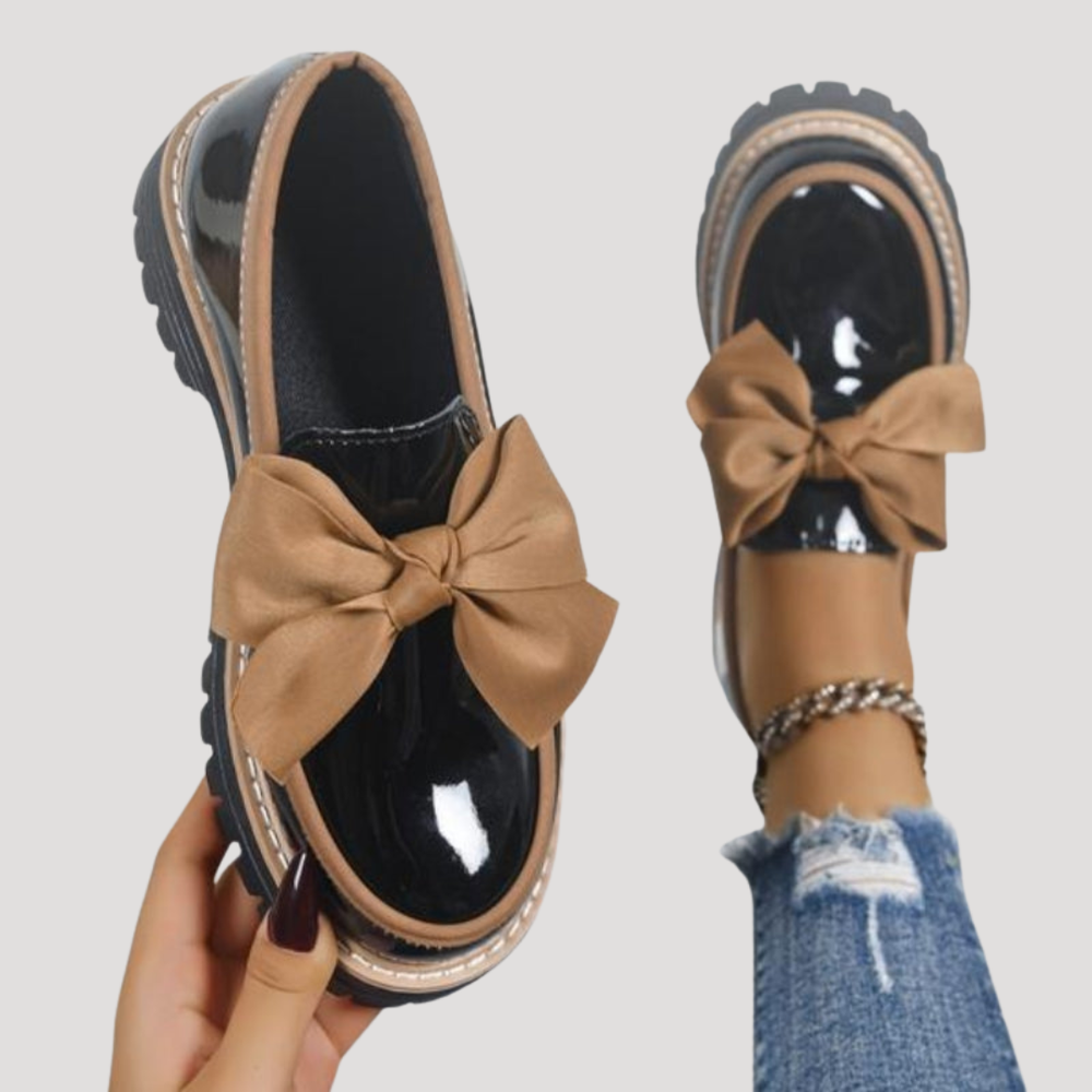 Mocassins femme brillants à nœud, chaussures plates chics pour un style décontracté ou élégant.