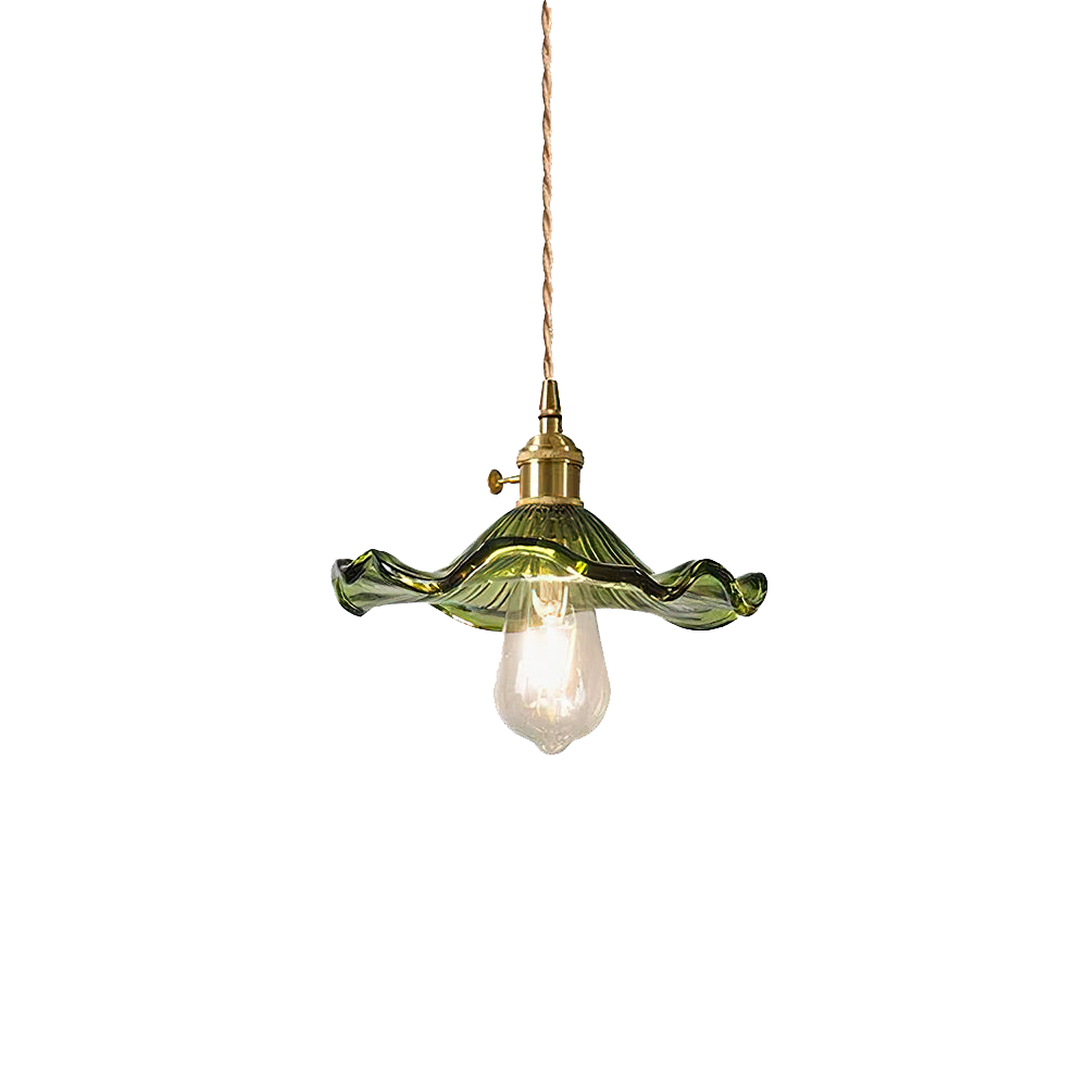 Éclairage LED suspendu, fleur en verre, installation facile, idéal pour décoration moderne.
