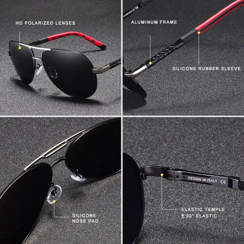 Accessoire mode : lunettes de soleil rétro pour hommes en aluminium, verres polarisés, protection UV400.