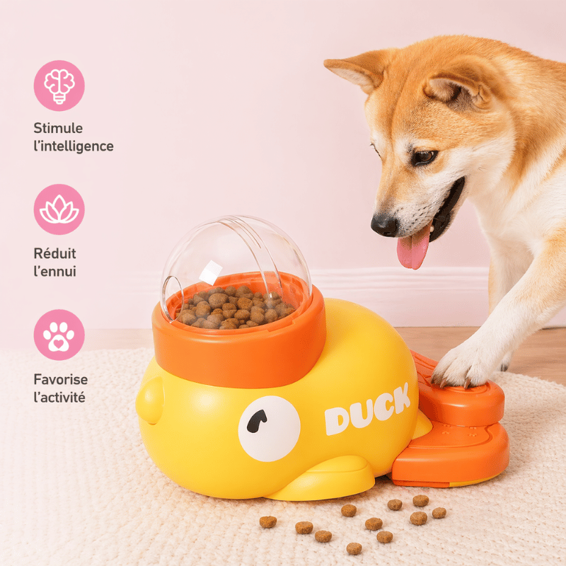 Canard jouet puzzle pour stimulation mentale chien/chat. Distributeur de friandises éducatif.