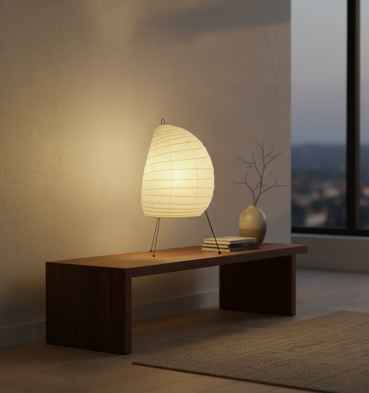 Décoration intérieure: Lampe de table zen inspirée washi, ambiance chaleureuse.
