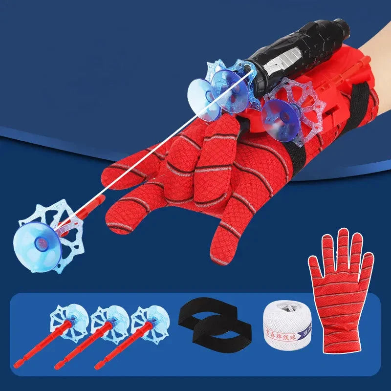 Lanceur de toiles jouet avec gants pour enfant. Jeu d'action super-héros, fléchettes ventouse incluses.