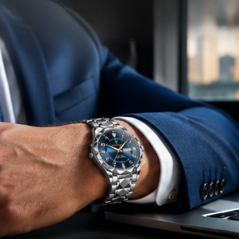 Montre homme quartz, style sportif élégant, bracelet résistant et cadran précis.