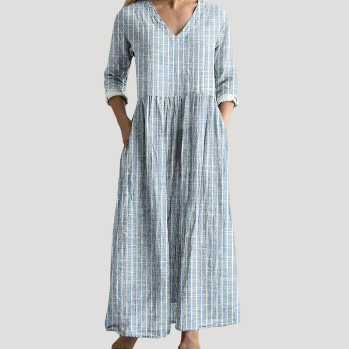 Robe d'été longue et fluide rayée pour femme, parfaite pour un look décontracté et élégant au quotidien.