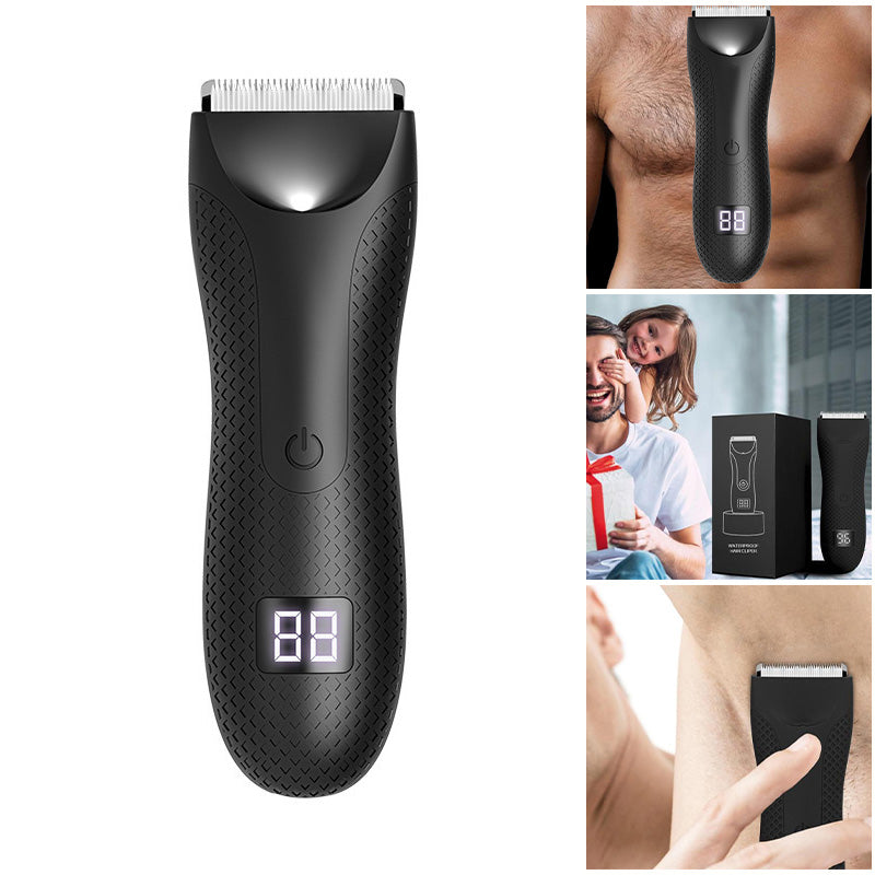 Tondeuse corporelle HydroTrim homme pour rasage doux et précis, sans fil, étanche.