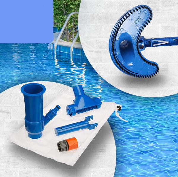 Aspirateur de piscine manuel TIDYPOOL en action, élimine saletés et débris du fond pour une eau cristalline.