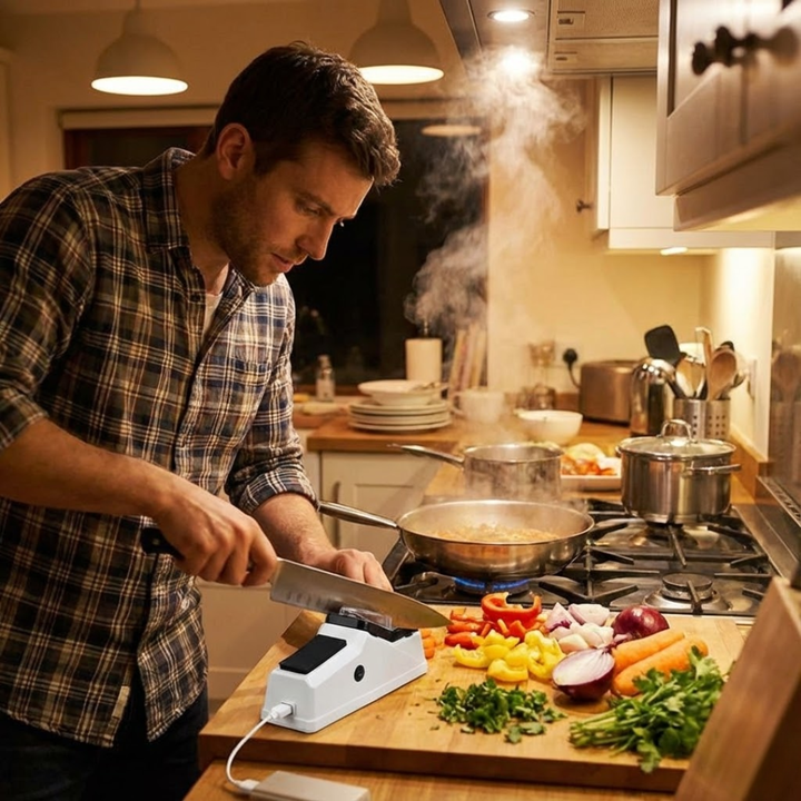 Tranchant parfait en secondes avec cet affûteur électrique USB pour couteaux de cuisine.