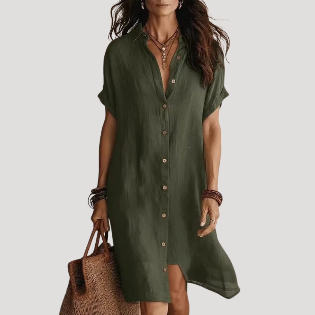 Robe longue décontractée pour femme, col V et manches courtes. Parfaite pour une allure chic et polyvalente.