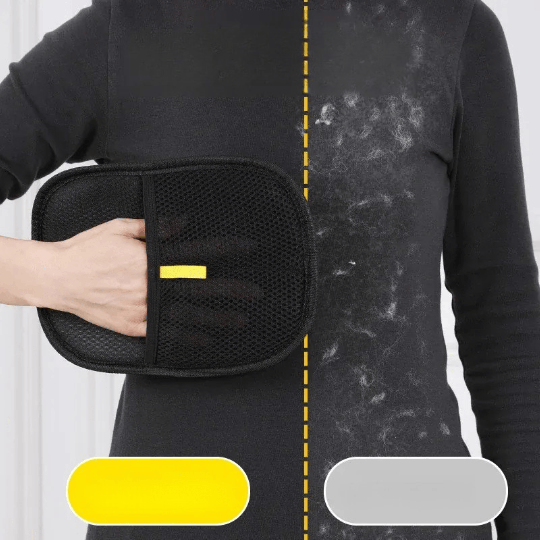 Utilisation polyvalente du gant anti-poils: nettoyage canapé, vêtements, et brossage doux pour chien et chat.