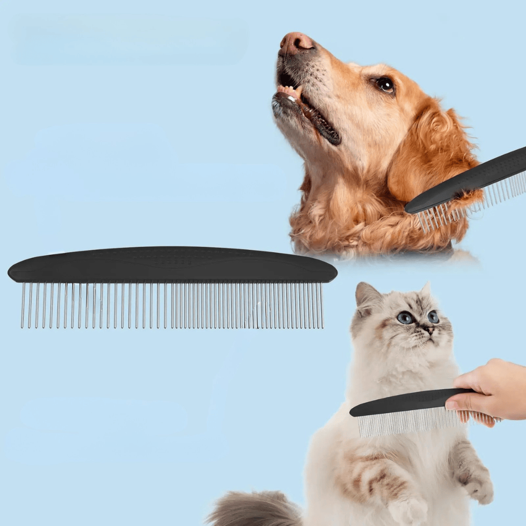 Brosse et peigne de toilettage double face pour un pelage sain chez le chien et le chat. Pratique pour l'hygiène.