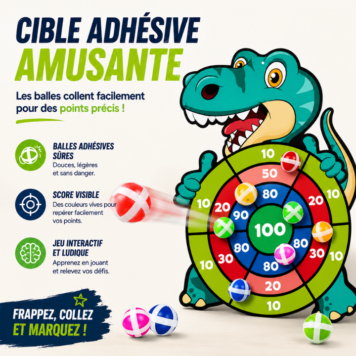 Enfant tirant avec l'arc JoyStrike sur la cible dinosaure. Jeu d'adresse et coordination.